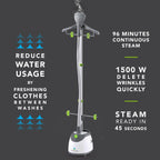 Steamfast SF-567 Full-Size Upright Garment and Fabric Steamer with Clothes Hanger, 1500W, 45-Second Heat Up, 96 Minutes of Continous Steam, 86 fl oz