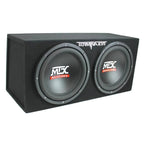 MTX Dual Loaded Car Subwoofer Enclosure 12 Inch 1200W With Boss R1100M Amplifier And Soundstorm AKS8 Kit - TNE212D