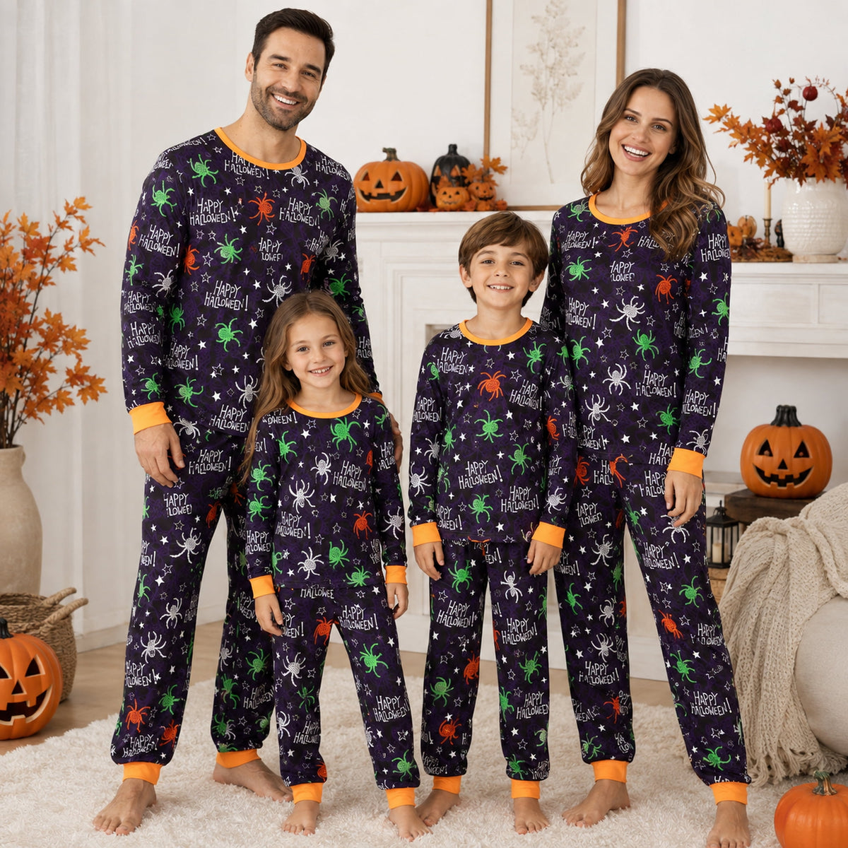 DAKIMOE Halloween Pajamas Family Matching Set Holiday Print Long Sleeve Jammies Loungewear PJs Set Sleepwear Adult Kids Men Women Toddler