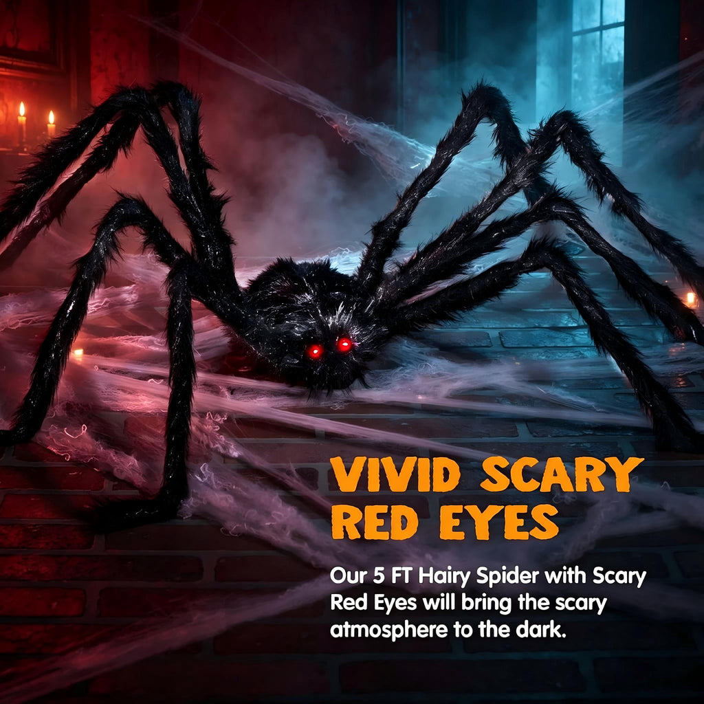 Joyfy 5 ft Scary Giant Spider Halloween Decorations Outdoor, Poseable Spider Lifelike Hairy Prop for Yard, Haunted House, Tree or Porch Party Decorations