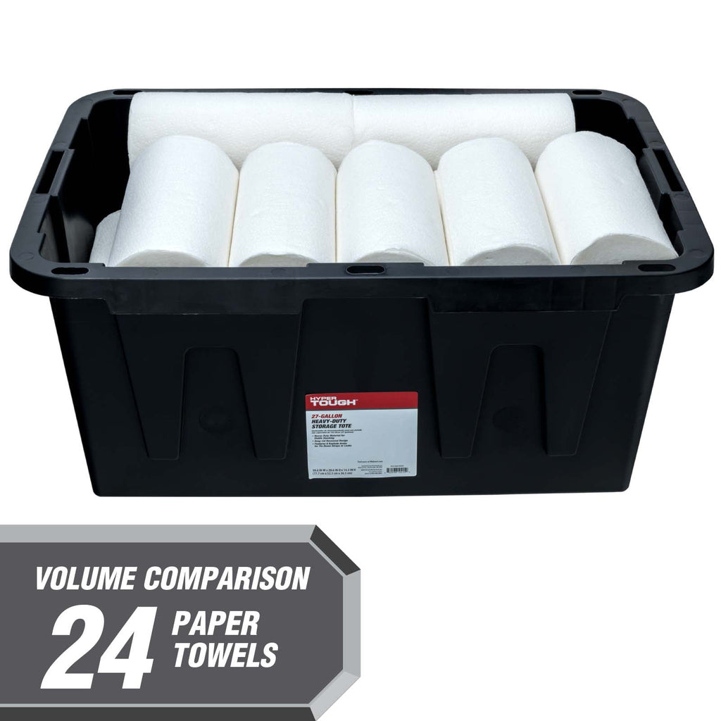 6 pack) Hyper Tough 27 Gallon Snap Lid Storage Bin, Black Base and Red Lid, Heavy-Duty Plastic Container