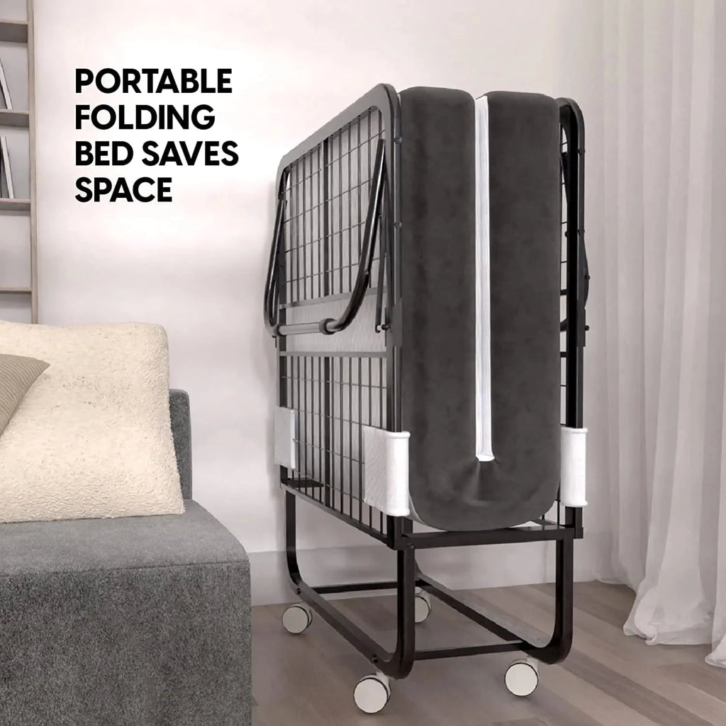 EconoHome Folding Bed With 5-Inch Memory Foam Cot Mattress, 75x31 - Portable Rollaway Bed
