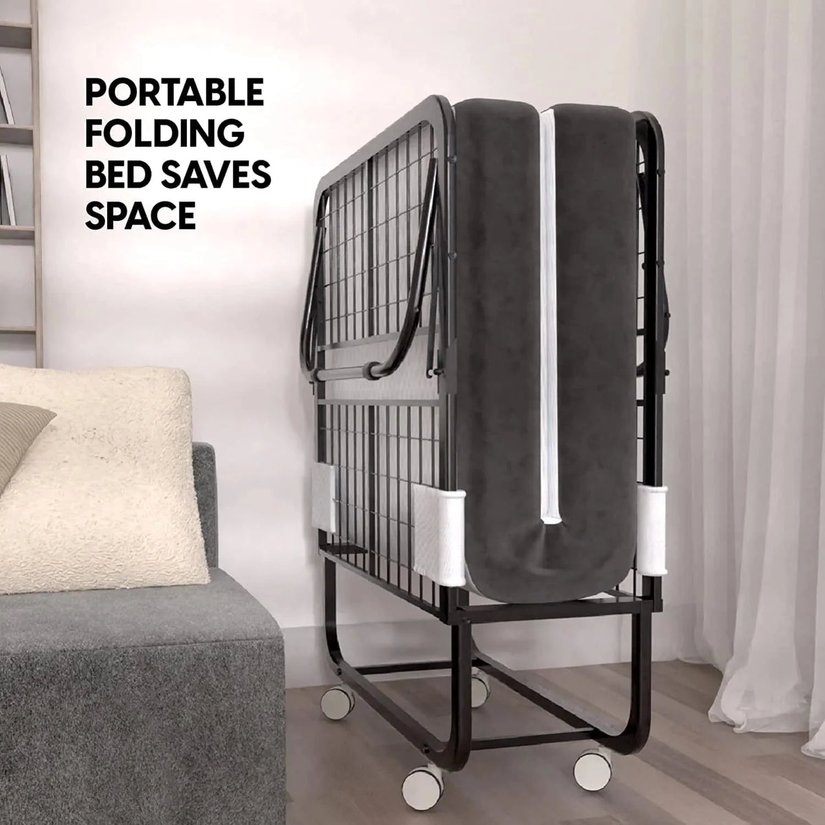 EconoHome Folding Bed With 5-Inch Memory Foam Cot Mattress, 75x31 - Portable Rollaway Bed