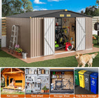 IRONCK Metal Outdoor Storage Shed, 10x12ft, Brown