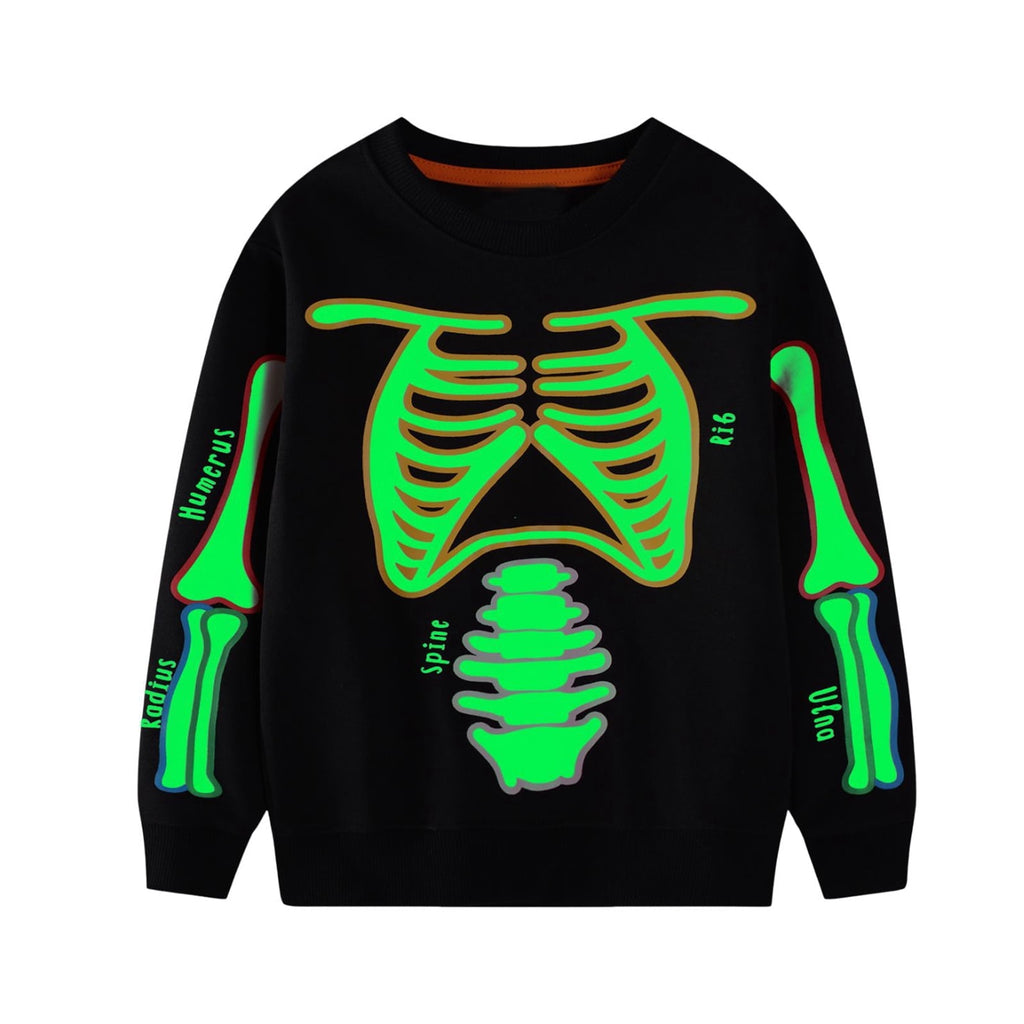 HILEELANG Boys Skeleton Graphic Black Sweatshirt, Sizes 2-7 Years