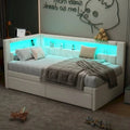 Upholstered Platform Bed Frame With USB Ports, LED Lighting And 2 Storage Drawers - Full/Twin