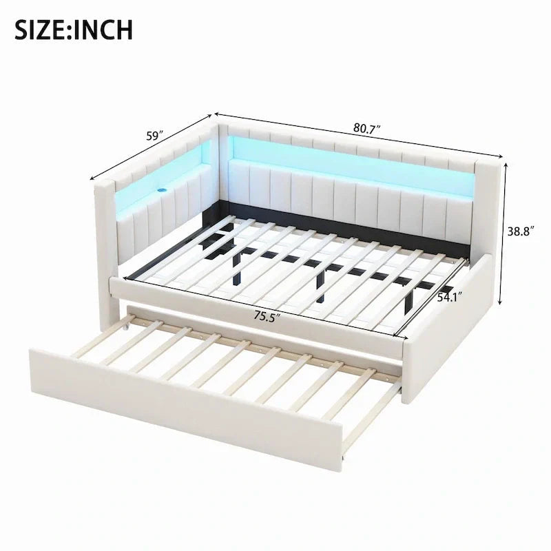 Upholstered Platform Bed Frame With USB Ports, LED Lighting And 2 Storage Drawers - Full/Twin