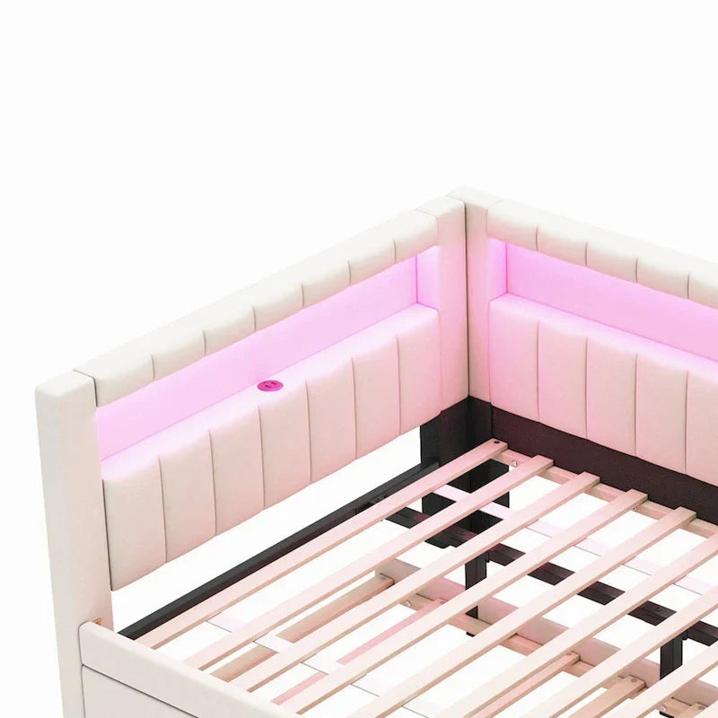 Upholstered Platform Bed Frame With USB Ports, LED Lighting And 2 Storage Drawers - Full/Twin