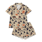 CUZIBR Girls Halloween Pajamas Sets Soft Comfortable Ghost Pumpkin Lapel Button Short Sleeve Shirt Elastic Waist Shorts 2 Pieces Sleep Loungewear Relaxed Sleepwear Outfits, Orange-C