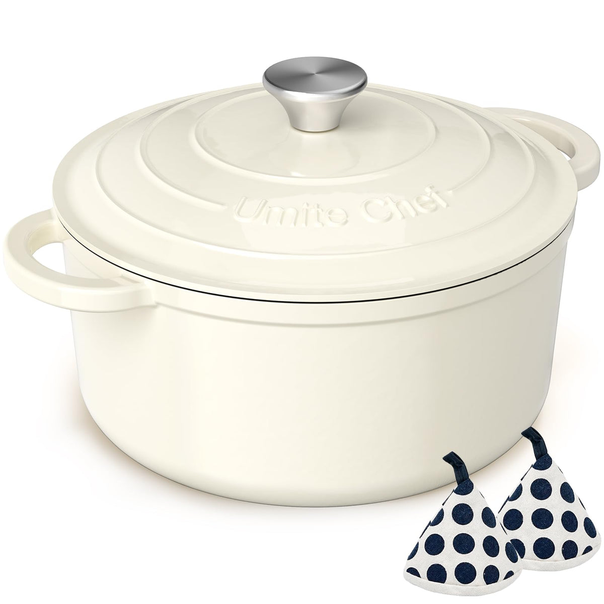 Enameled Cast Iron Dutch Oven - Umite Chef 5QT Pot with Lid & Cotton Potholders - Heavy-Duty Cookware for Bread Baking, Braising, Stews, Roasting