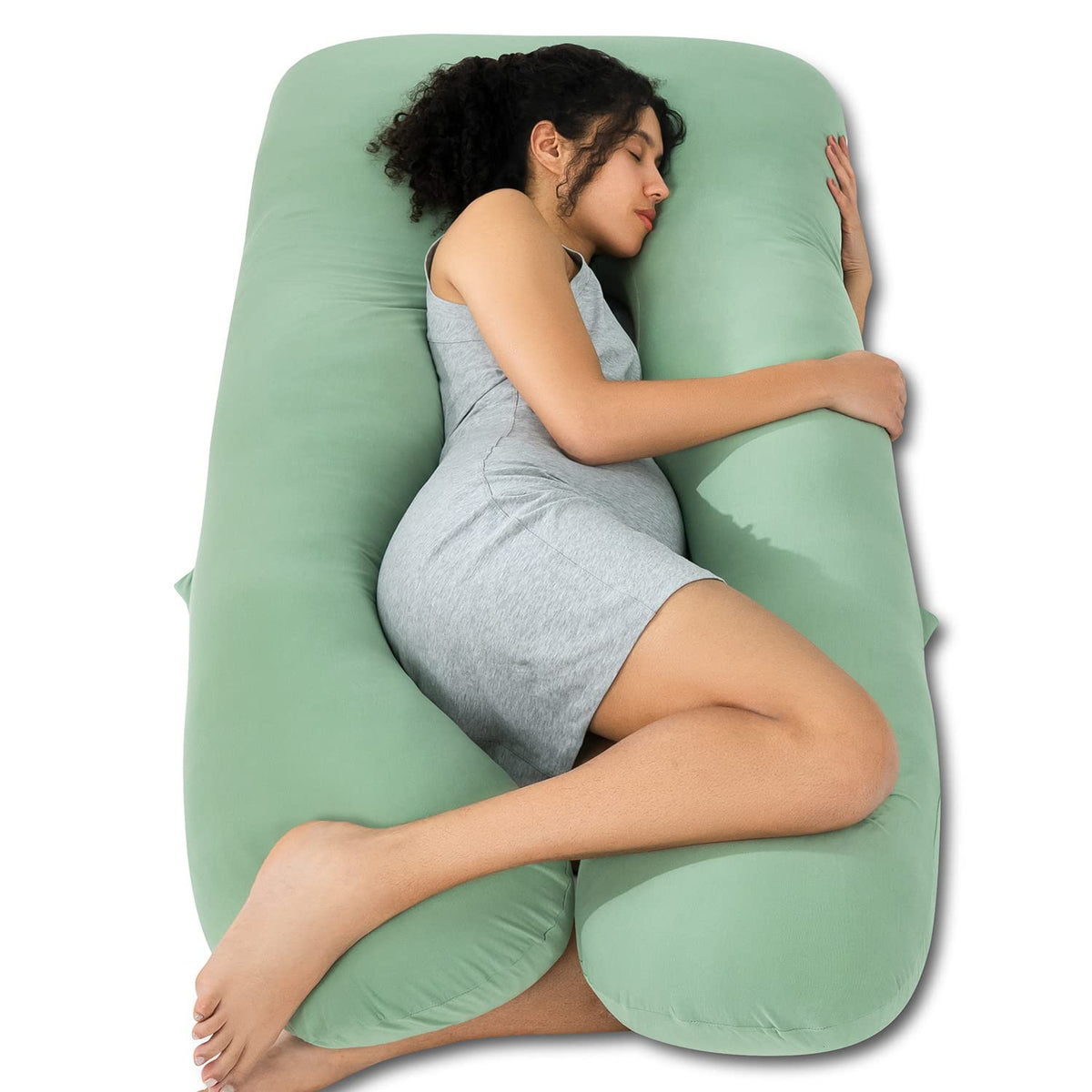QUEEN ROSE Cooling Pregnancy Pillow, U Shaped Maternity Body Pillow, Green