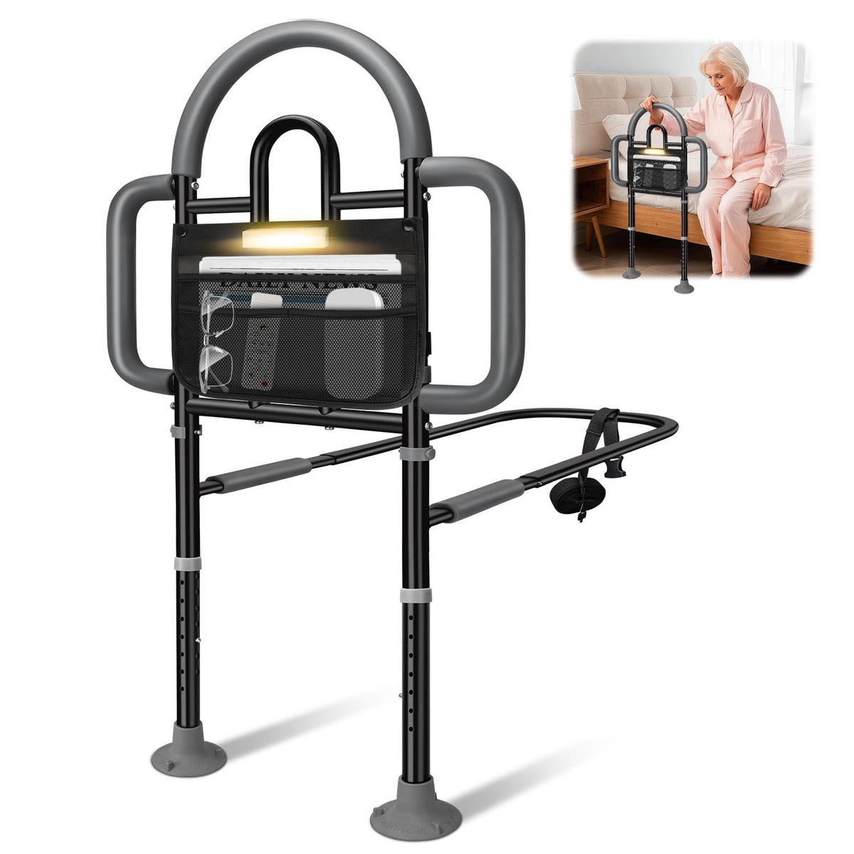 Bed Rails for Elderly Adults, 400lbs Load with Motion Sensor Light