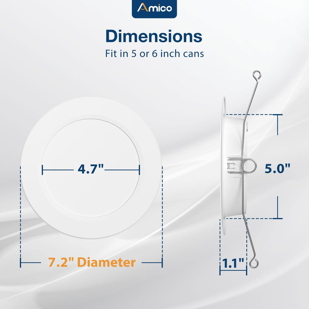 Amico Recessed Lighting 5/6 Inch, 24 Pack 5CCT Flat LED Can Lights, White