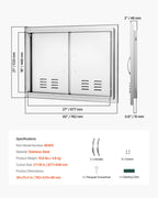 VEVOR Outdoor Kitchen Doors 30W x 21H Inch 304 Stainless Steel Double Doors