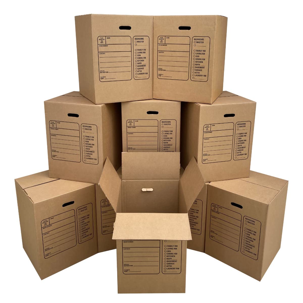 Uboxes Moving Boxes with Handles, 10 Premium Large, 18 x 18 x 24, Brown