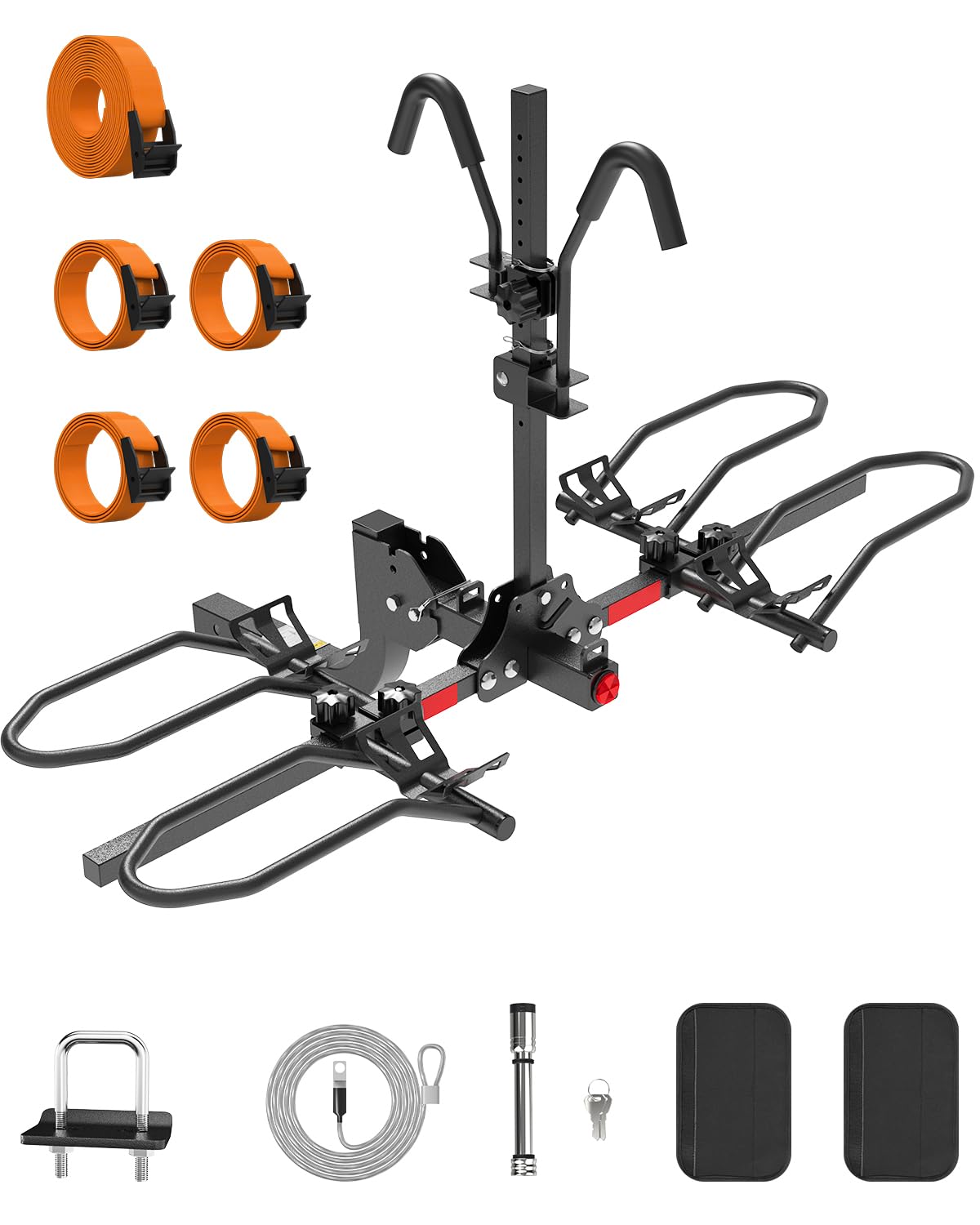 PAULINN Ebike Rack for Tow Hitch, Heavy Duty 2 Bike Folding Bicycle Car SUV Racks for E Bike,Fat Tire and Standard, 2" Hitch Receiver, 200 LBS