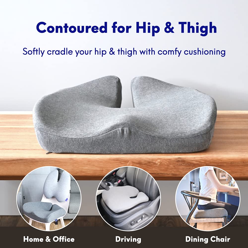 C CUSHION LAB Patented Pressure Relief Seat Cushion for Long Sitting Hours on Office/Home Chair, Car, Wheelchair - Extra-Dense Memory Foam for Hip