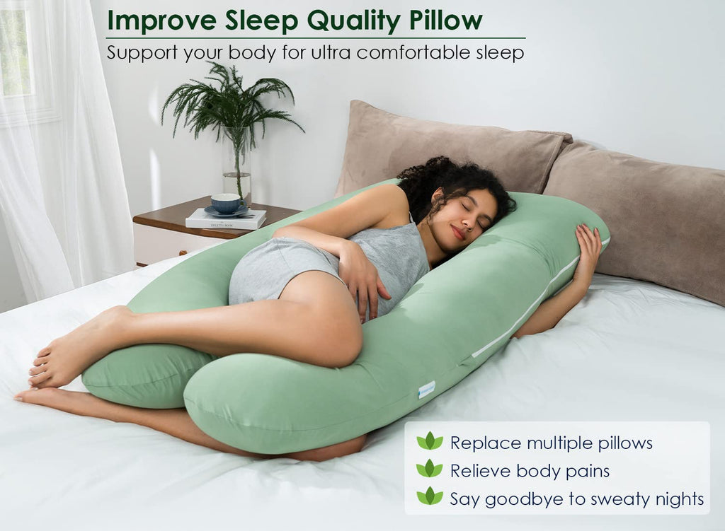 QUEEN ROSE Cooling Pregnancy Pillow, U Shaped Maternity Body Pillow, Green