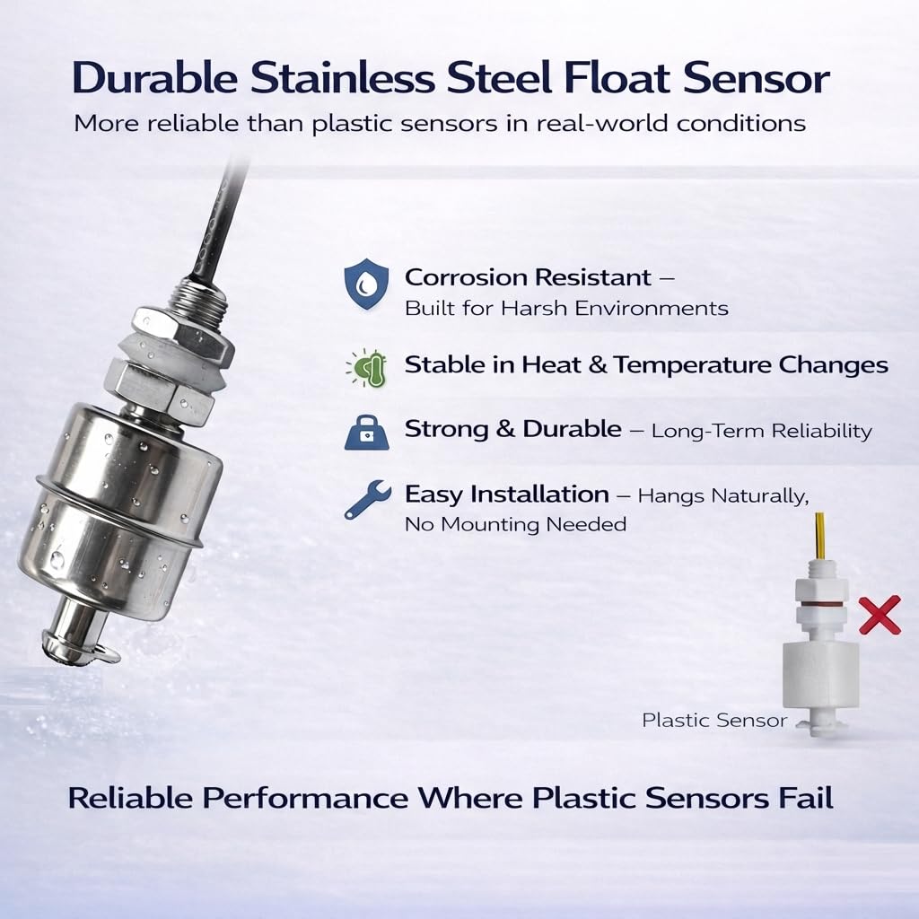 WiFi Water Level Monitor Alarm, High OR Low Water Level Alerts, Text & Email Notifications, Battery Powered, Stainless Steel Float Sensor with 10 ft