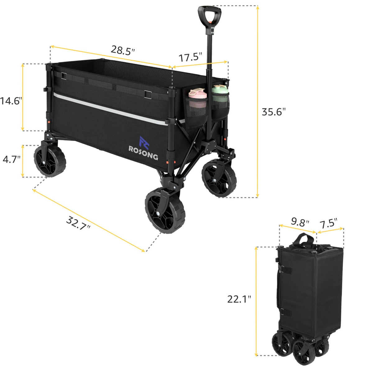 ROSONG Collapsible Wagon Cart with Wheels Foldable - Folding Utility Heavy Duty Wagons Carts for Grocery Sports Garden Shopping Camping Wheelbarrows