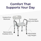 Drive Medical Premium Shower Chair with Back and Padded Arms, White