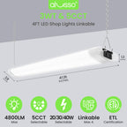 ALUSSO® LED Shop Lights 4FT for Garage, 4800LM Adjustable 20W/30W/40W, 5CCT 2700K 3000K 4000K 5000K 6500K, 120V, Warm to Cool Daylight Linkable Shop