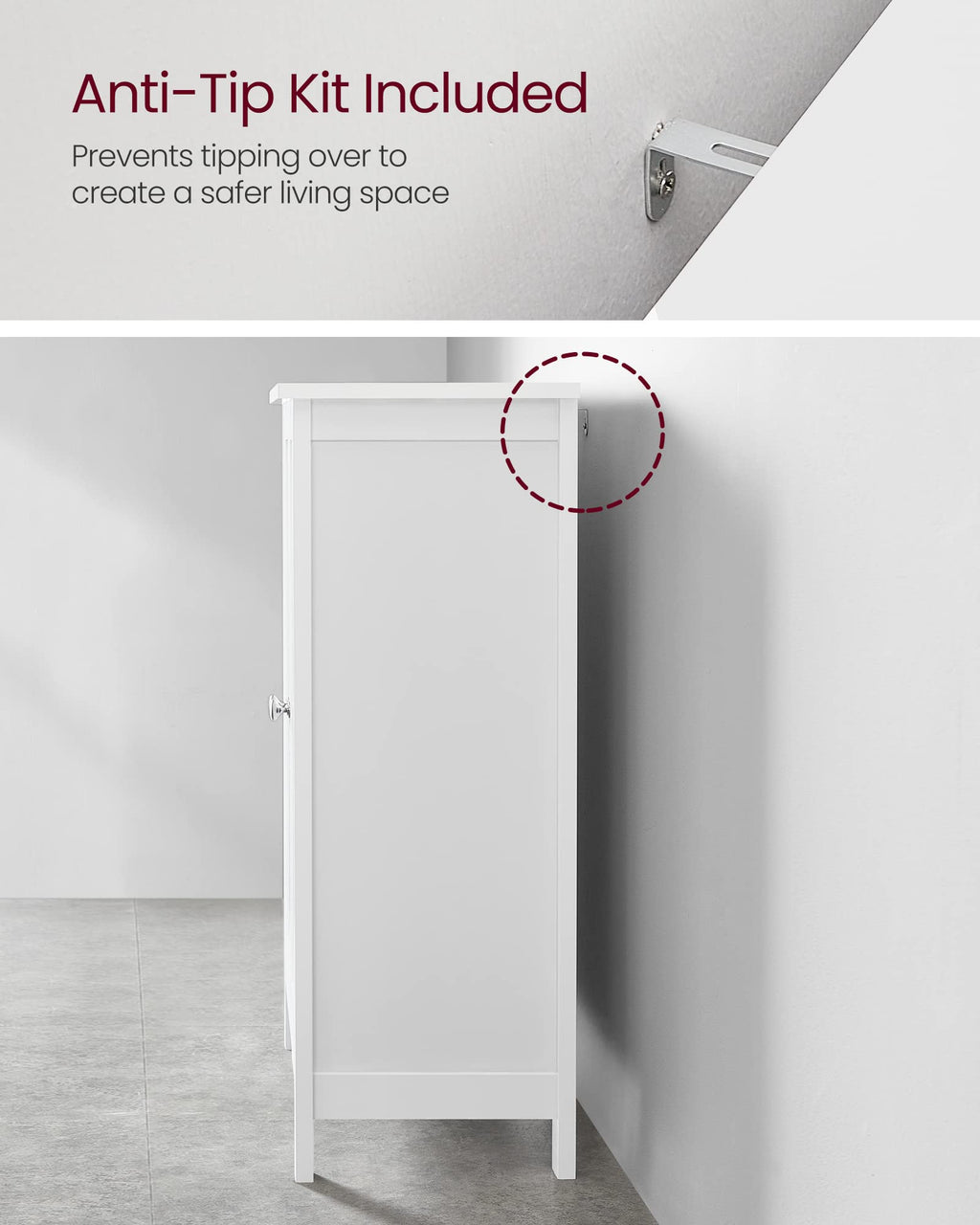 VASAGLE Bathroom Floor Storage Cabinet, 2 Doors , Cloud White
