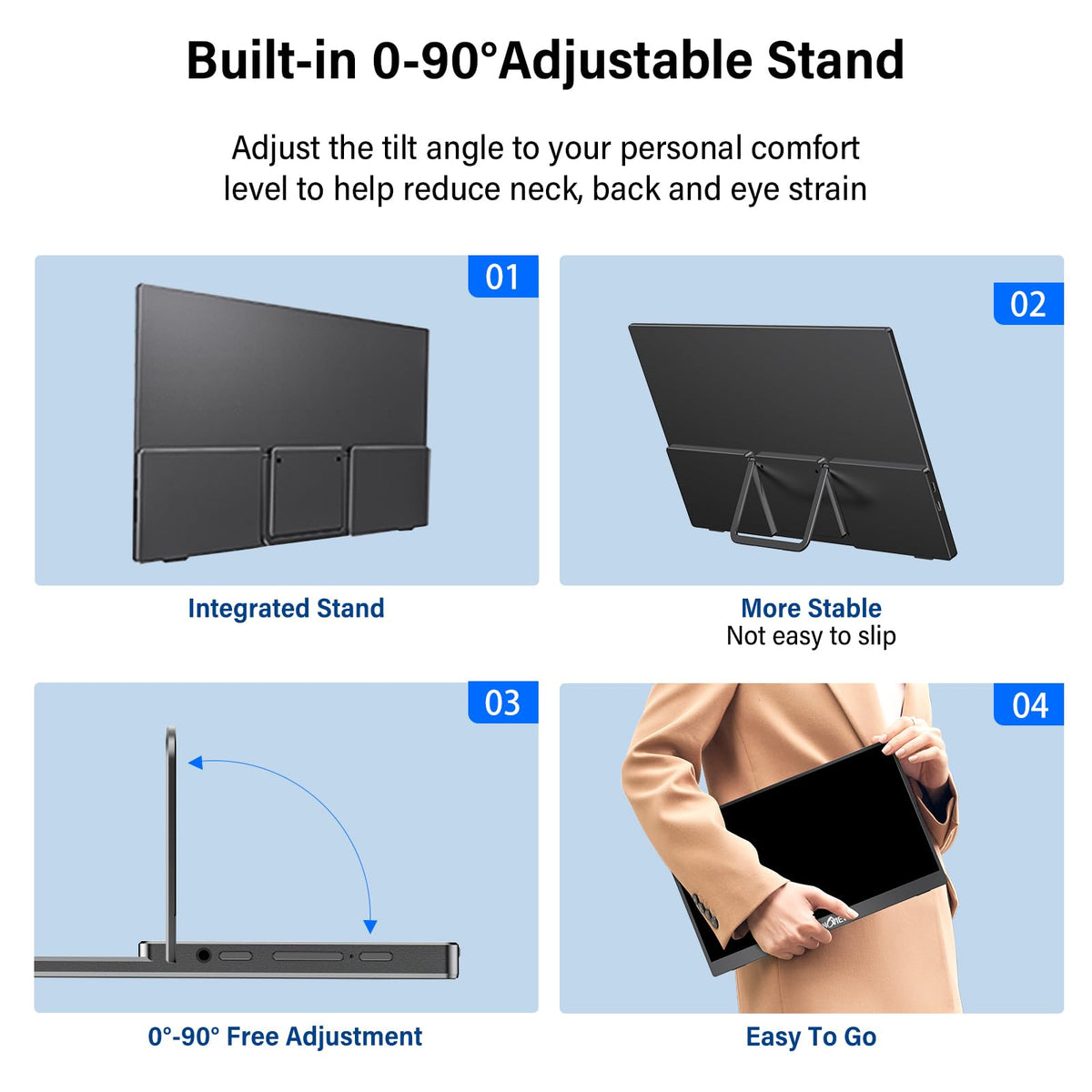 InnoView Portable Monitor 15.6" 1080P for Laptop with Storage Bag, Built-in 90° Adjustable Stand USB C HDMI Ultra-Slim Portable Laptop Monitor for