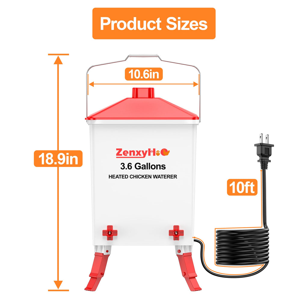 3.6 Gal Heated Chicken Waterer Bucket with 3 Adjustable Heights