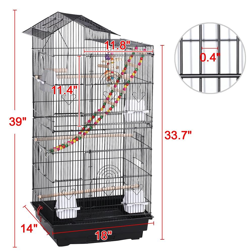 Yaheetech 39" Roof Top Flight Cage with Toys, Wrought Iron Bird Cage for Cockatiels, Conures, Lovebirds, Budgies & Small Birds