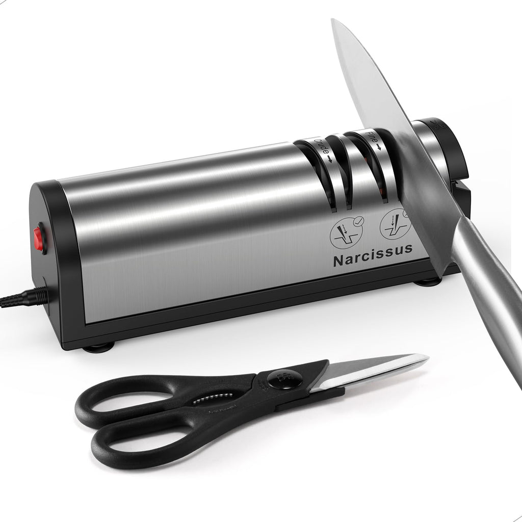 Knife Sharpener, Professional 2 Stage Electric Knife Sharpener for Quick Sharpening & Polishing, with Scissors Sharpener and Metal Dust Collection