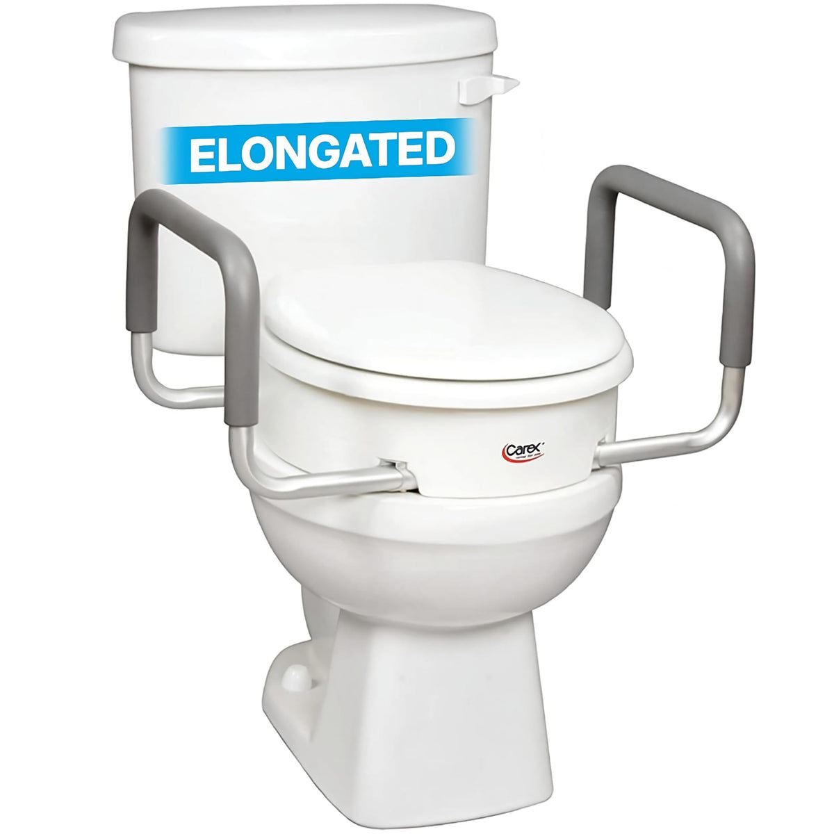 Carex 3.5 Inch Raised Toilet Seat with Arms, Elongated Toilet Seat Riser, Up to 250 lbs Capacity, Elevating & Raising Seat for Elderly & Handicap