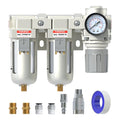 3/8" NPT Air Dryer for Compressor-Air Compressor Water Separator AC3110-03,Double Air Compressor Filter,Air Pressure Regulator Combo,5 Micron Brass