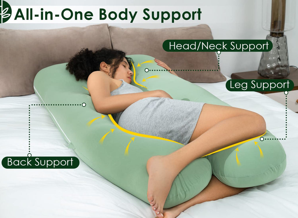 QUEEN ROSE Cooling Pregnancy Pillow, U Shaped Maternity Body Pillow, Green