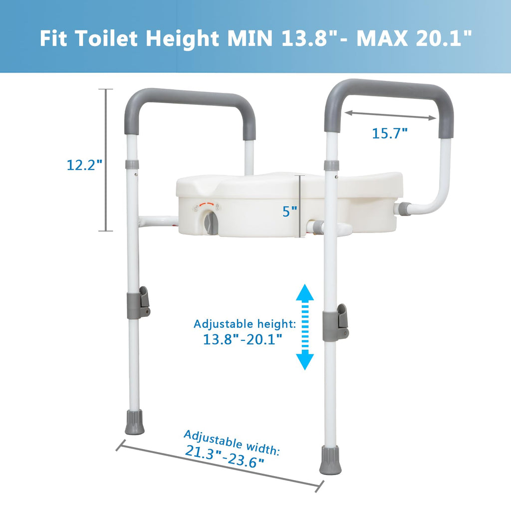 Raised Toilet Seat with Handles for Seniors, 5-inch Rise