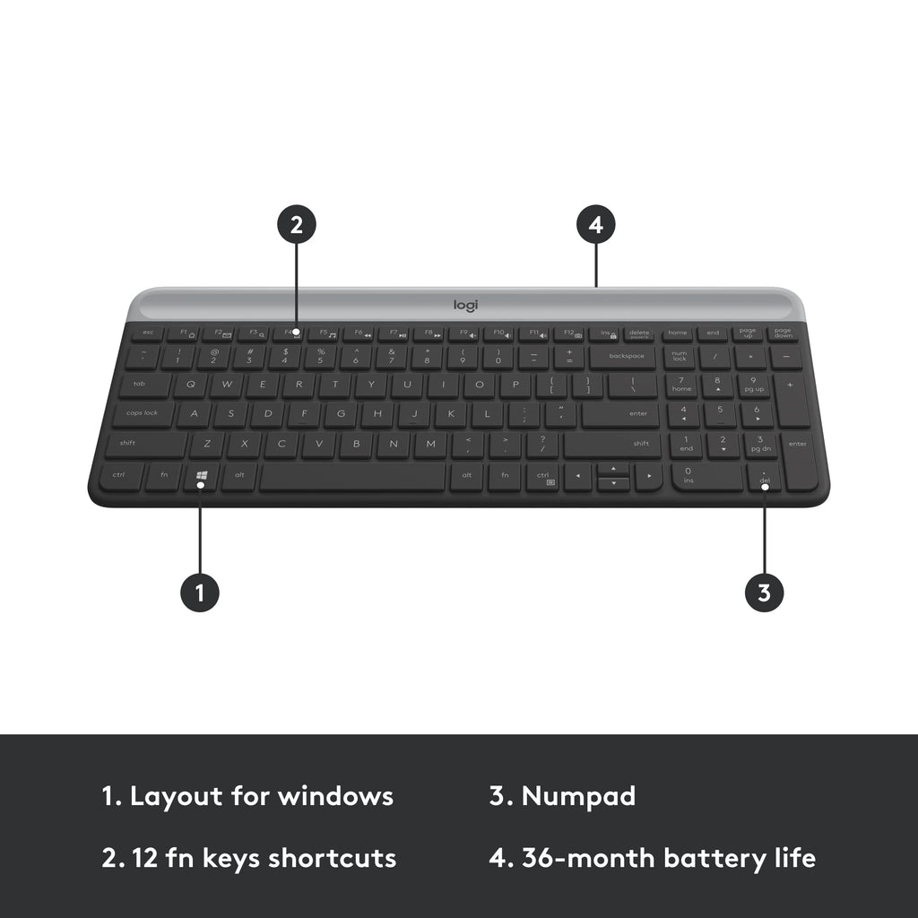 Logitech MK470 Slim Wireless Combo Compact Keyboard and Mouse - Graphite