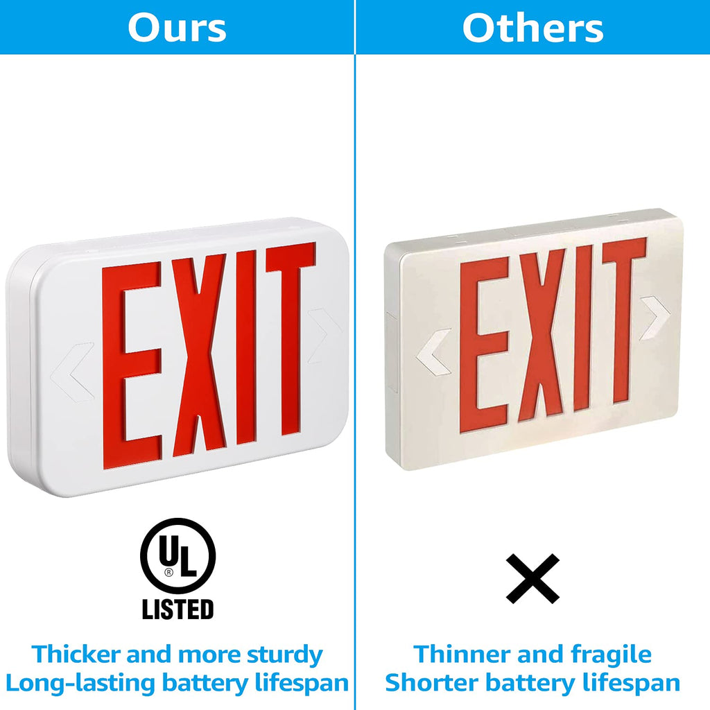 TORCHSTAR 2-Pack Red Letter LED Exit Sign with Battery Backup, White