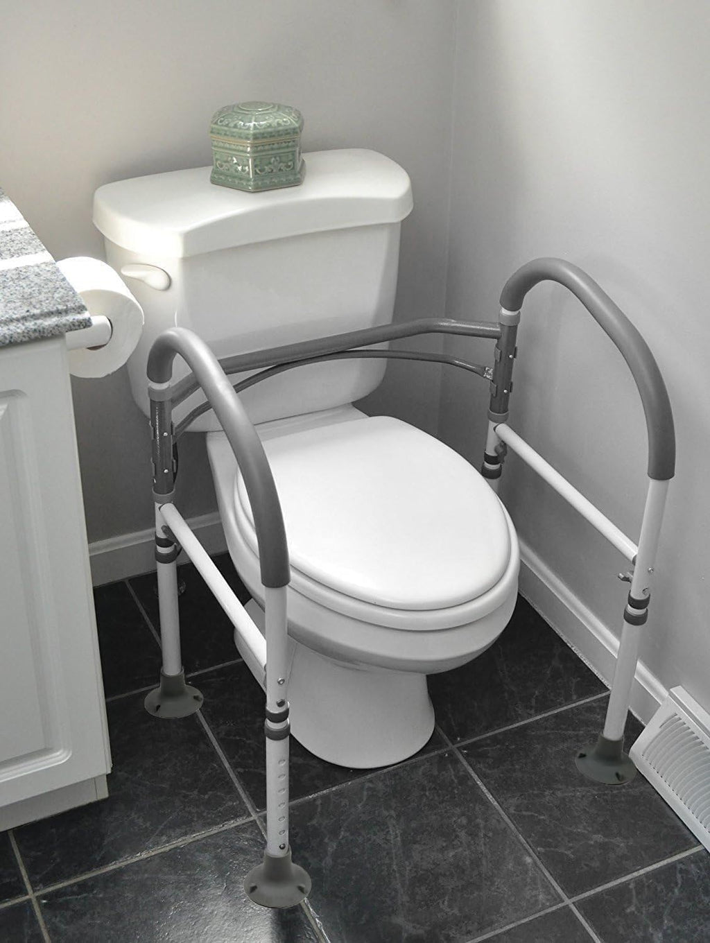 Vaunn Medical Adjustable Toilet Safety Rail for Seniors, Foldable Toilet Safety Frame for Elderly Adults, Bathroom Grab Bar Handle, Toilet Handle for