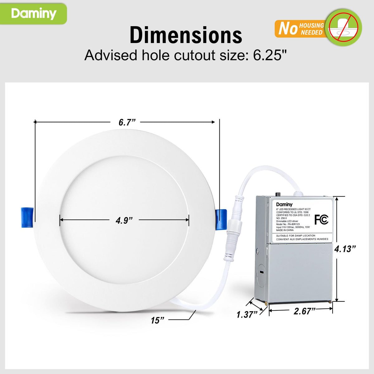 DAMINY 12 Pack 6 Inch LED Recessed Lighting, Canless Wafer Downlight