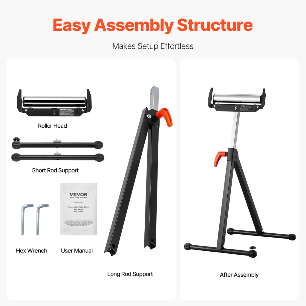 VEVOR 2-Pack Roller Stands 250 lbs Load 27-43 in Adjustable Height Black