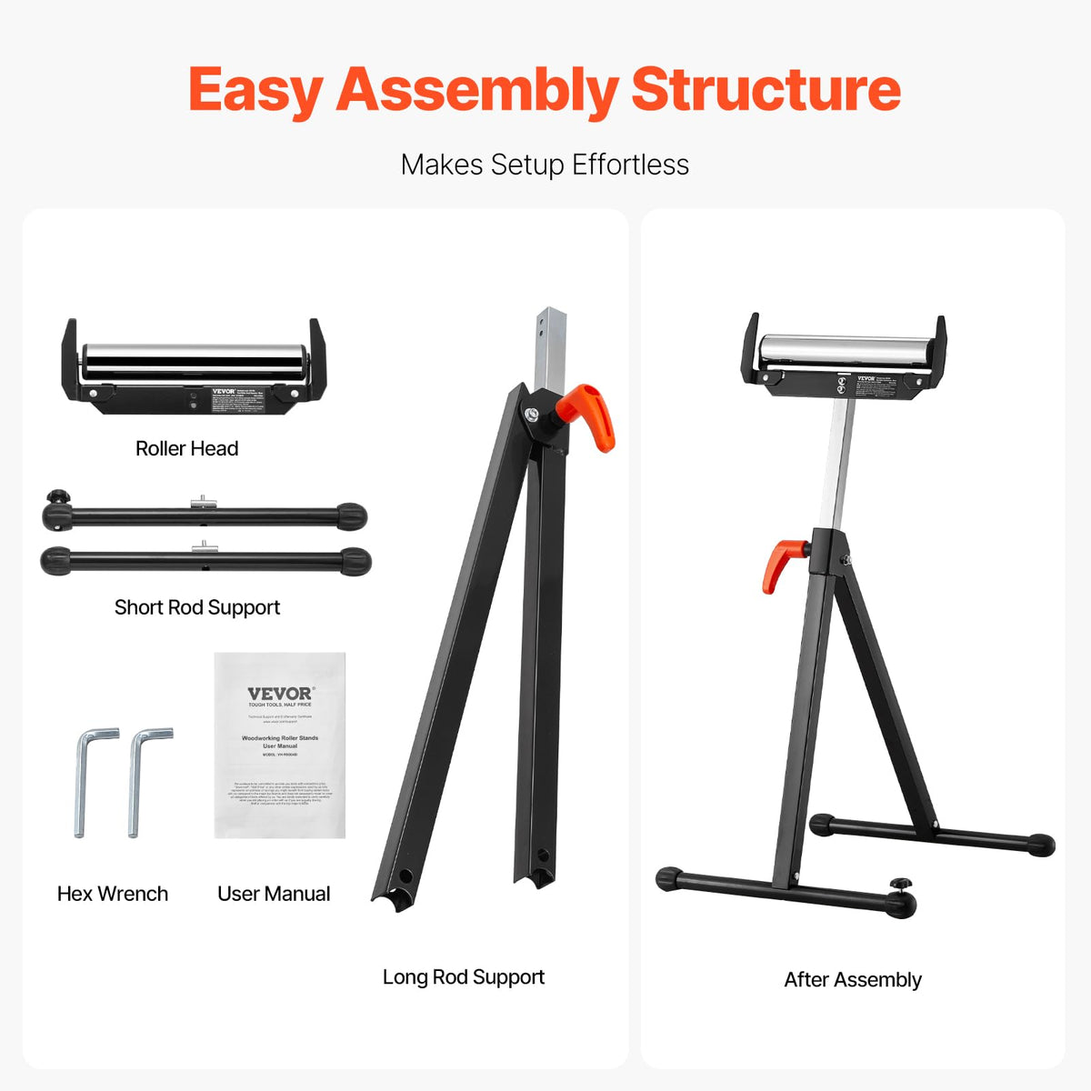 VEVOR 2-Pack Roller Stands 250 lbs Load 27-43 in Adjustable Height Black