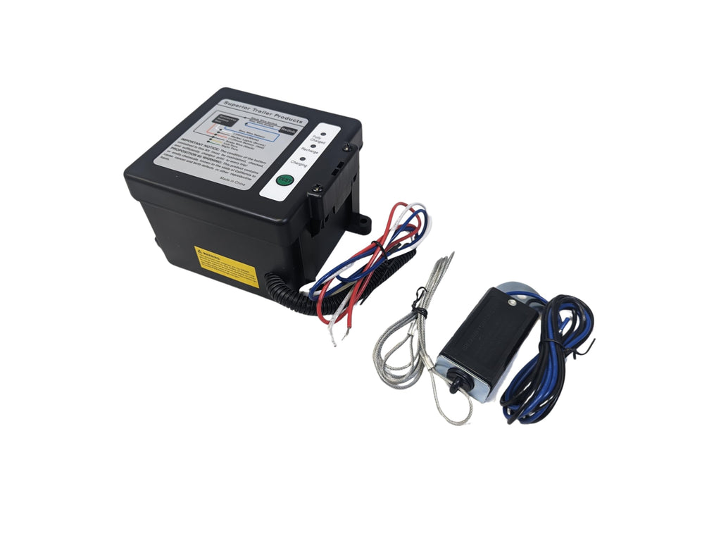 Side Load Trailer Breakaway Kit with Battery, Breakaway Switch, Breakaway Cable, Battery Box, Built in Charger, LED Charge Indicator and Wiring.