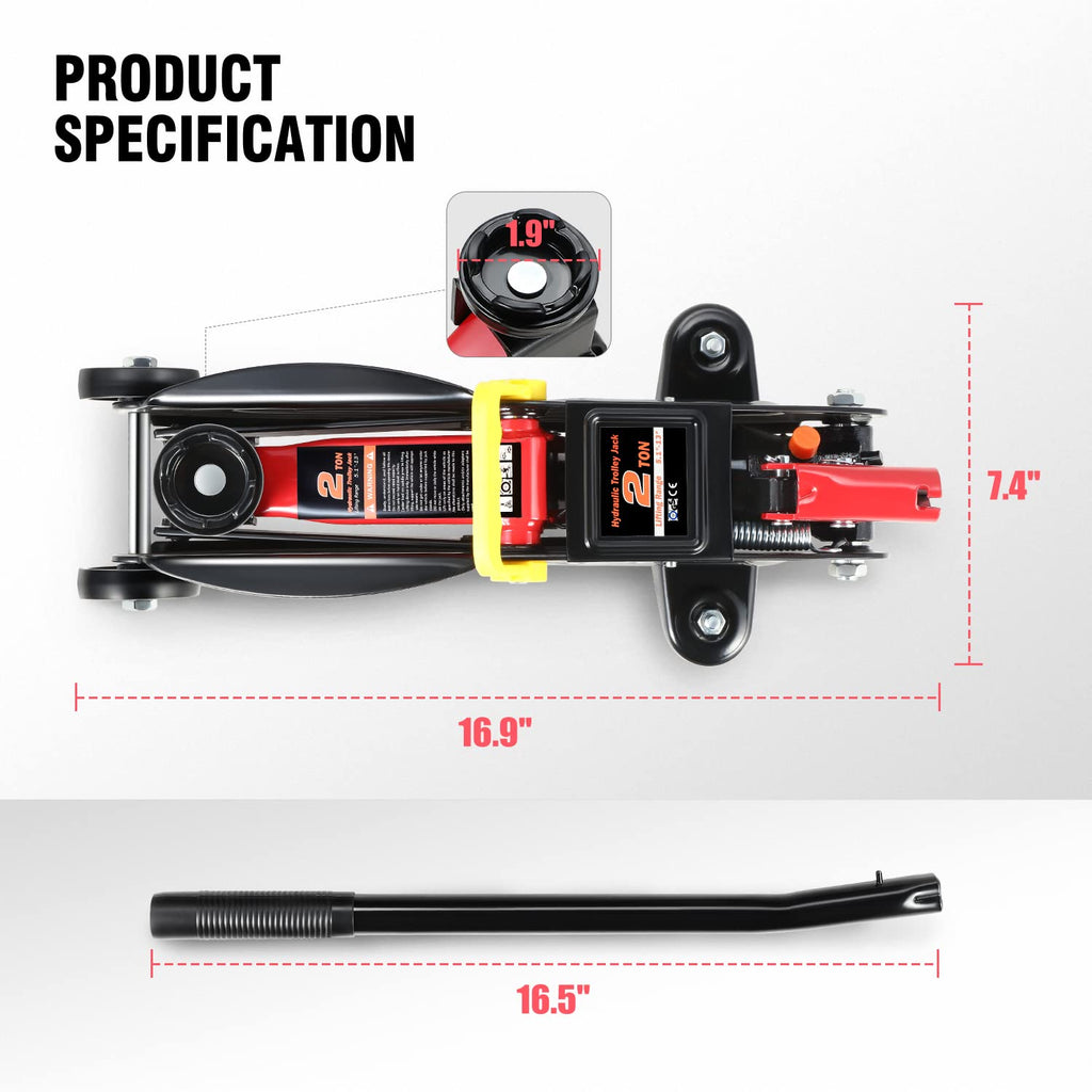 DNA Motoring TOOLS-00234 Low Profile Hydraulic Trolley Service/Floor Jack, 2 Ton (4000 lbs) Capacity, Lifting Range 5.1"-13", Black