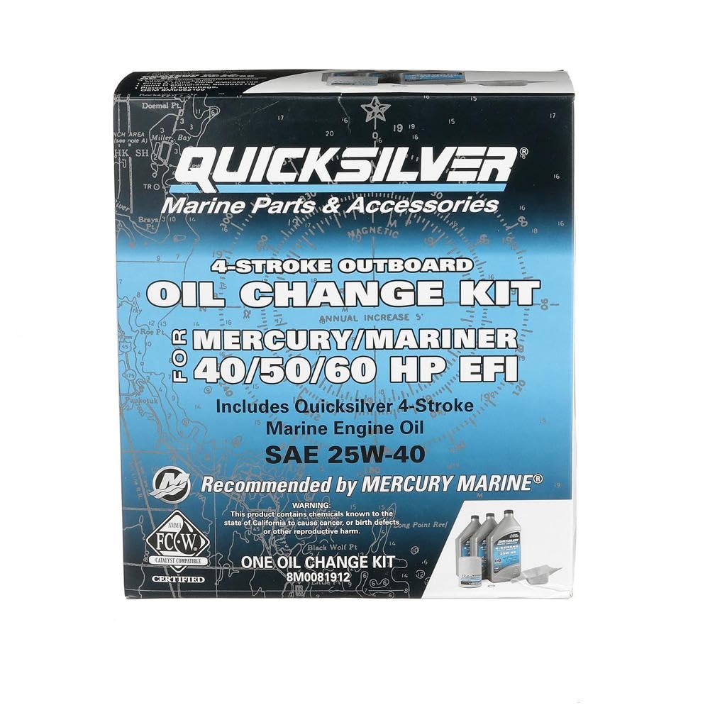 Quicksilver 4-Stroke Oil Change Kit – for Mercury Outboard Engines – 15, 20, 25, 30, 40, 50, 60, 75, 90, 115, 150, 175, 200, 225, 250, 300, 350, 400