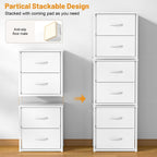 2-Pack Stackable Storage Drawers (4 Drawers Total), White Closet Organizer with Wooden Top & Metal Frame, Freestanding or Stackable Dresser for
