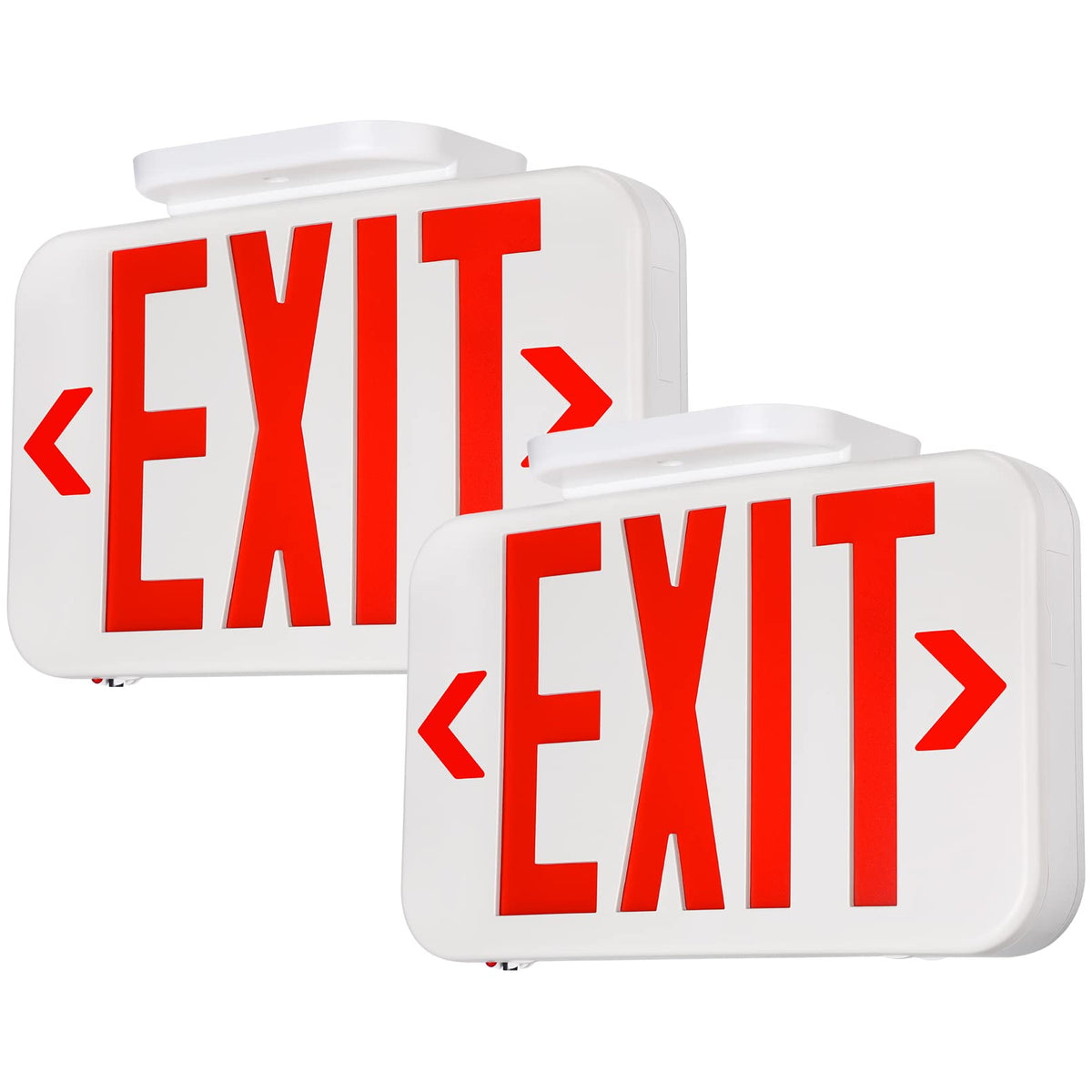 TORCHSTAR 2-Pack Red Letter LED Exit Sign with Battery Backup, White