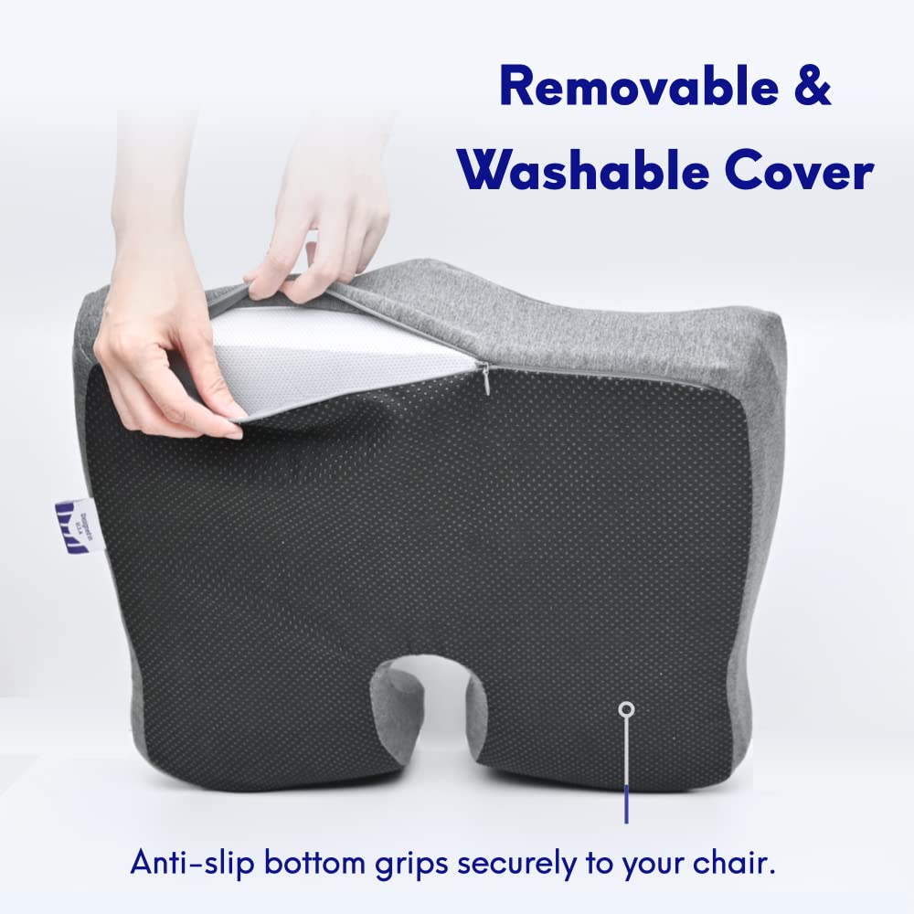 C CUSHION LAB Patented Pressure Relief Seat Cushion for Long Sitting Hours on Office/Home Chair, Car, Wheelchair - Extra-Dense Memory Foam for Hip