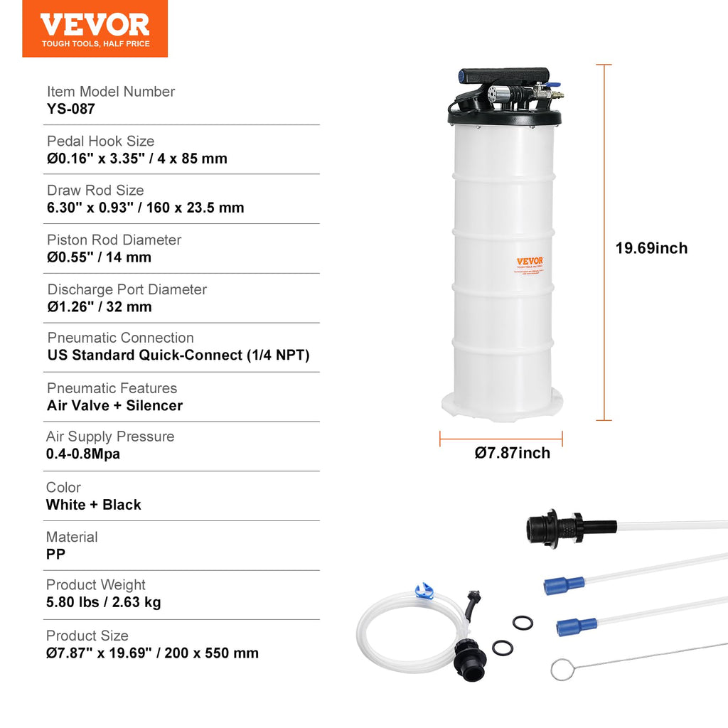 VEVOR 6.5L Pneumatic/Manual Oil Extractor Pump, Fluid Extractor Pump