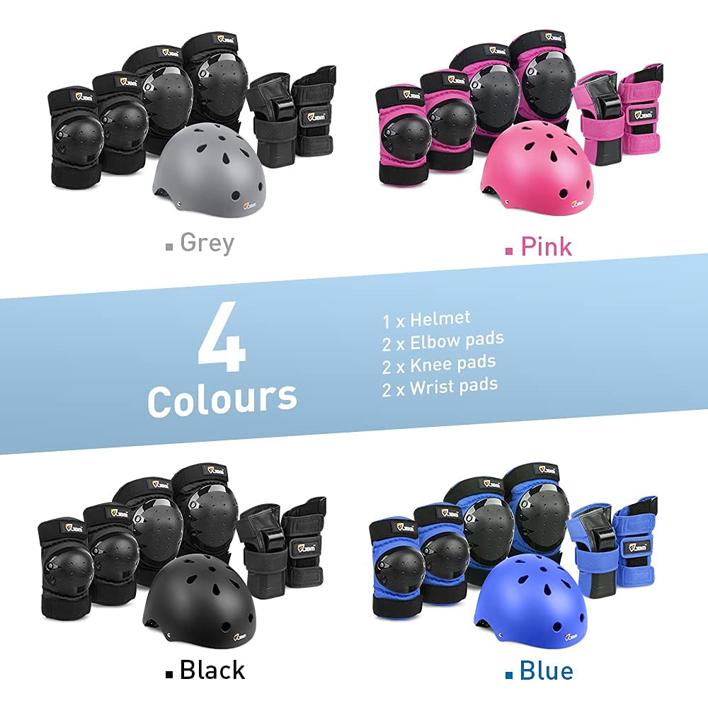JBM Adult & Kid Skating Protective Gear Set for Beginner to Advanced, Skateboard Helmet Knee and Elbow Pads with Wrist Guards for Inline Roller