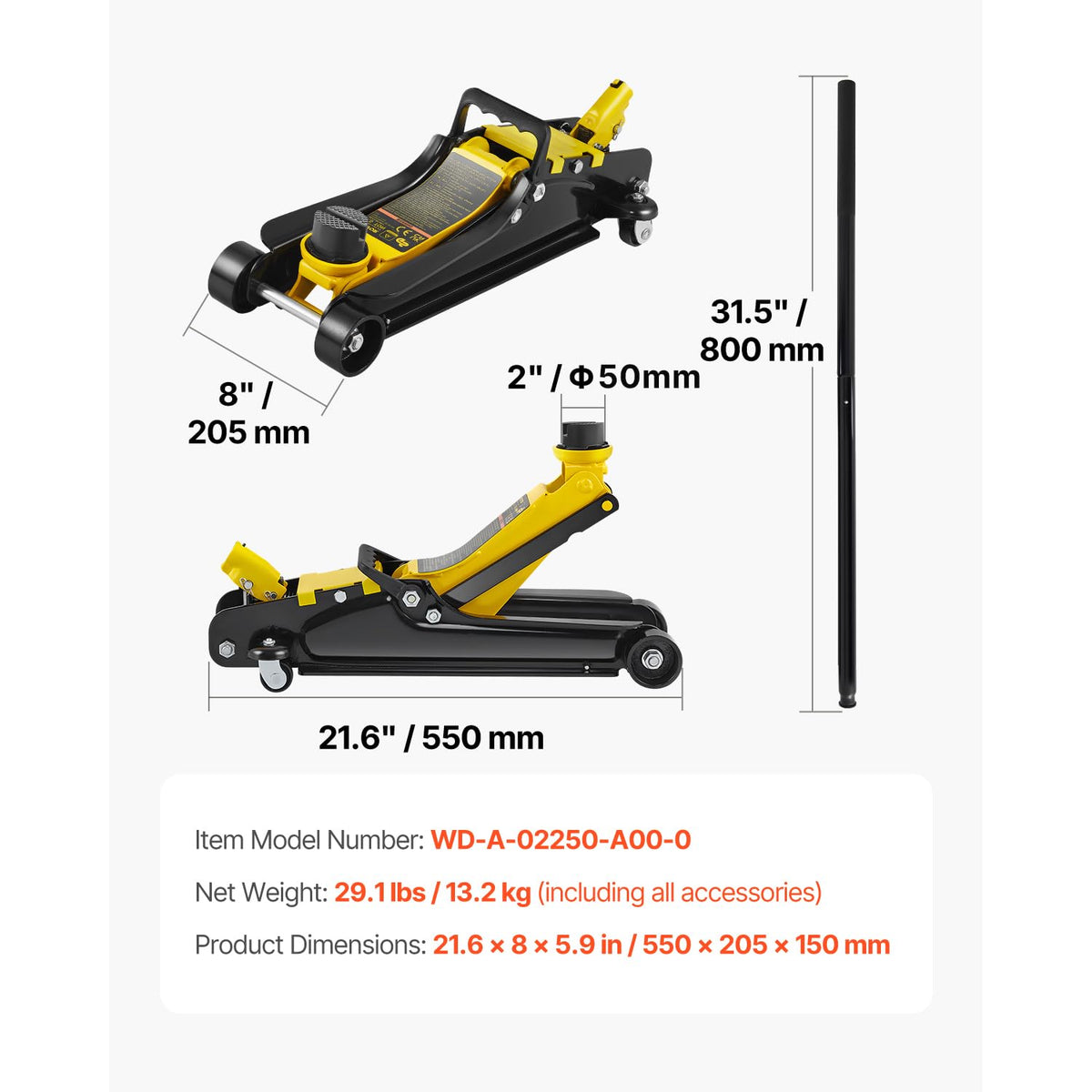 VEVOR 2.5 Ton Low Profile Heavy-Duty Steel Racing Floor Jack